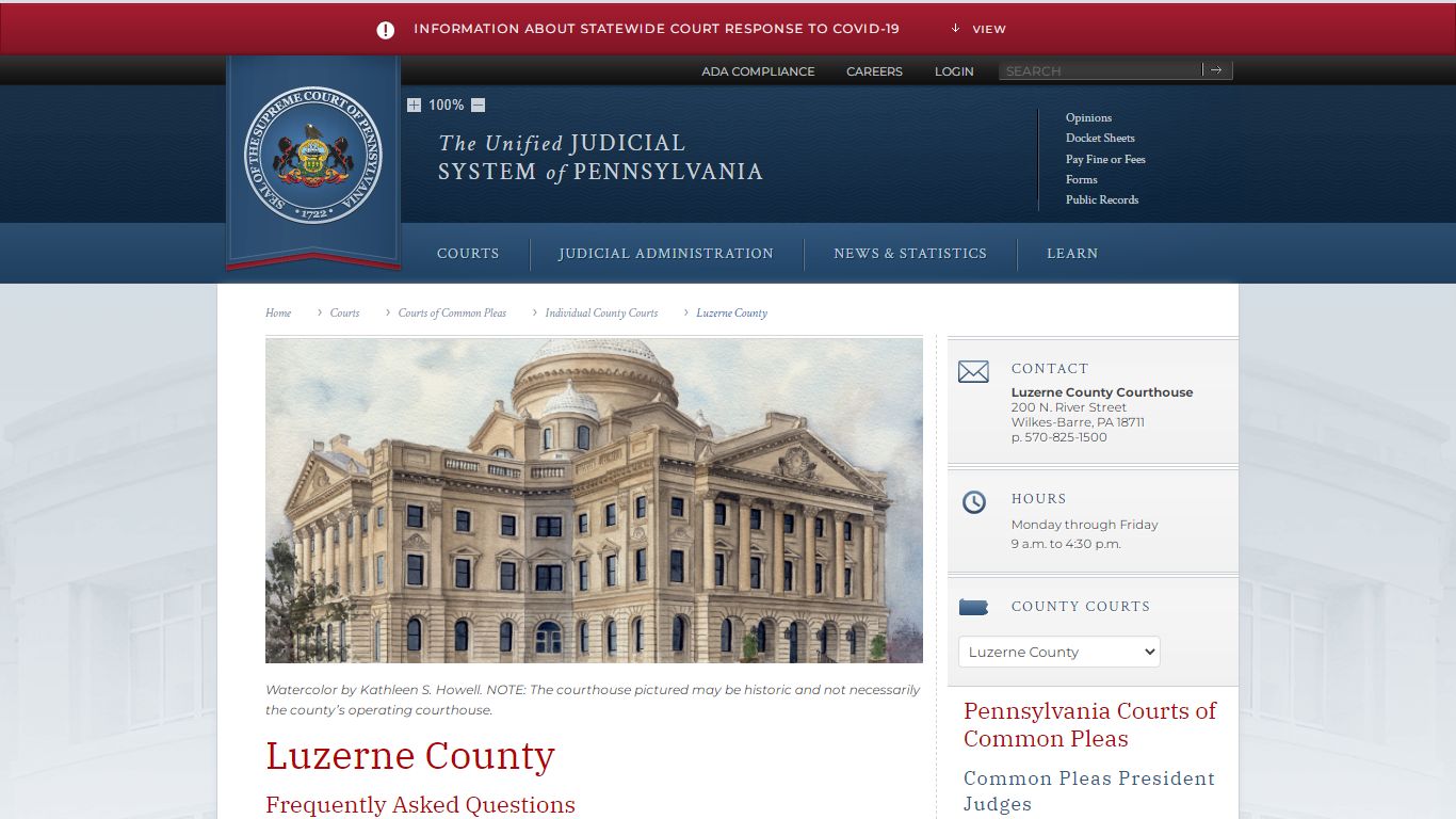 Luzerne County | Individual County Courts - Judiciary of Pennsylvania