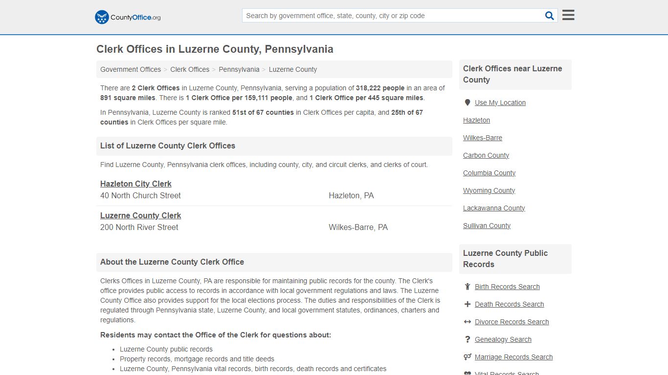 Clerk Offices - Luzerne County, PA (County & Court Records)